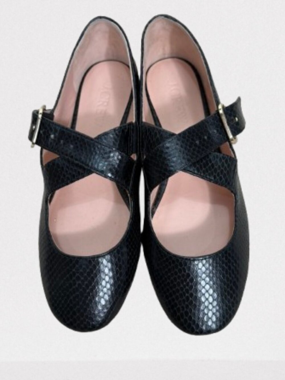 J. Crew Logan Сrisscross Mary Jane Shoes Snake-Embossed Italian Leather Sz 9 - Picture 2 of 10